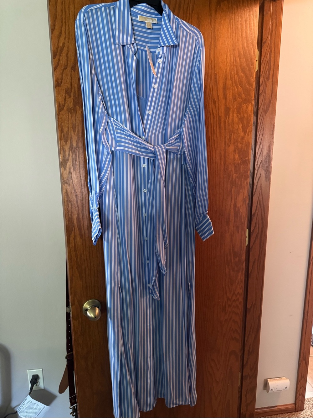 Michael Kors Blue and White Striped Long Sleeve Shirt Dress